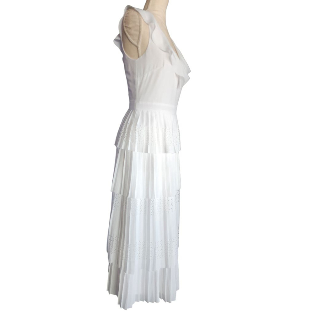 Banana Republic White Laser Cut Ruffle Tier Midi Dress Women's 2 - Picture 8 of 16